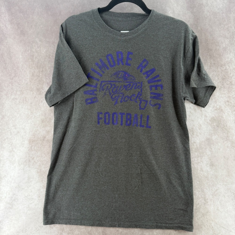NFL Team Apparel Baltimore Ravens Football Graphic T-Shirt Grey Womens Medium